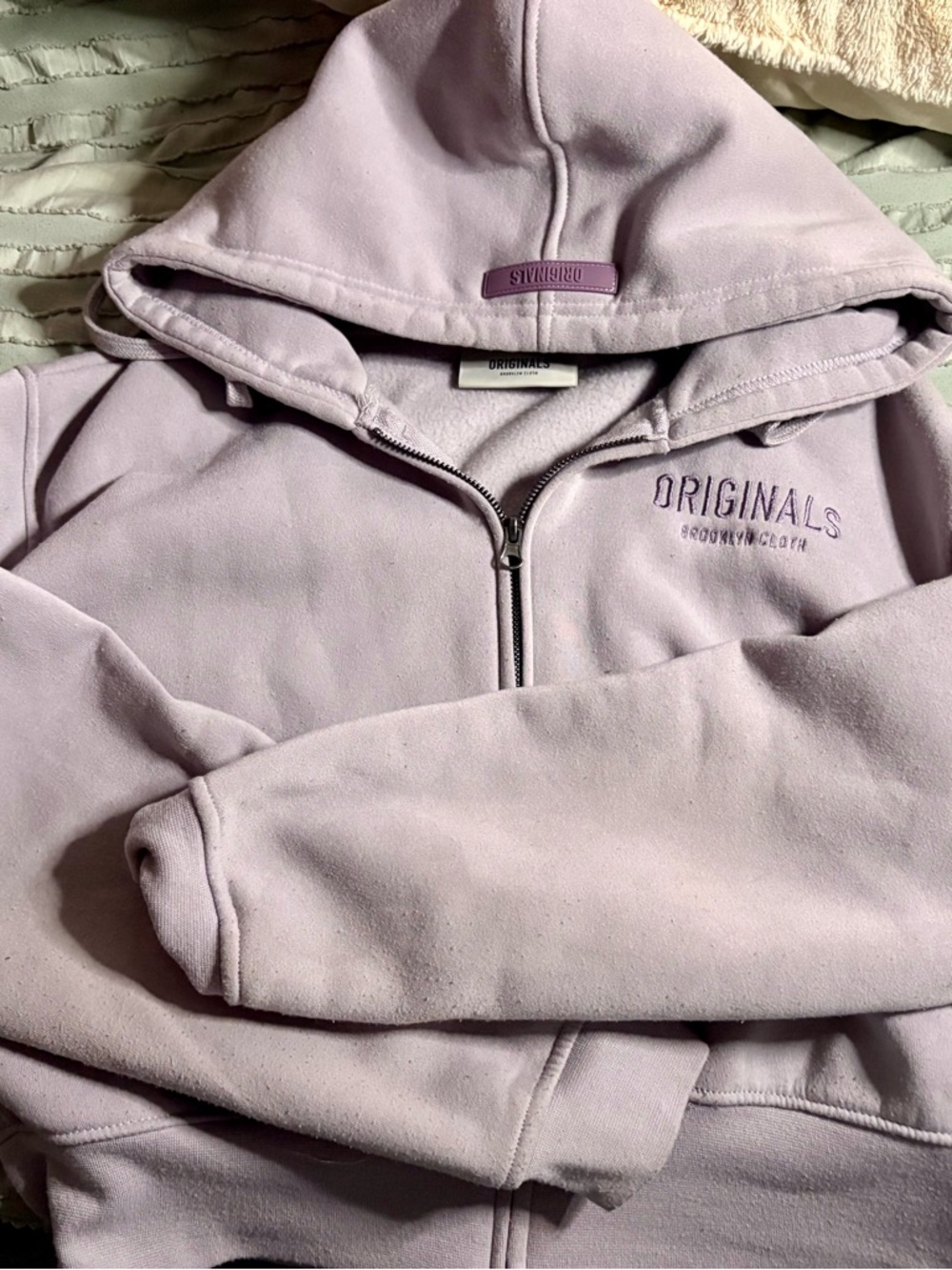 Brooklyn Cloth Lavender Embroidered Originals Cropped  Hoodie